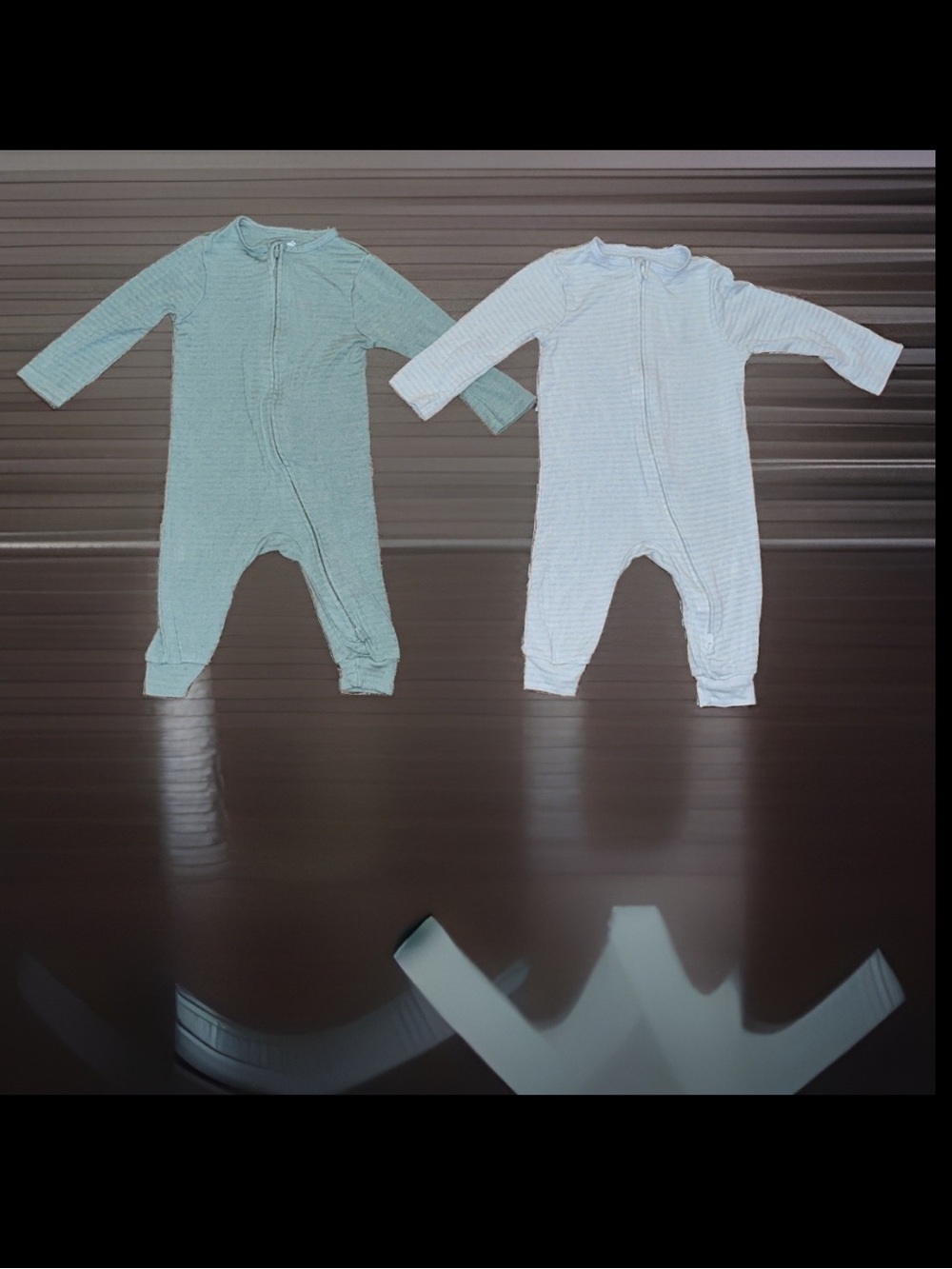 2-Pk Cloud Island Ribbed Footed 1-Pc in Sage Green & Blue 2-Way Zip Fitted Cuffs